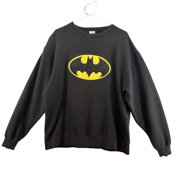 Warner Bros. Studio Store Other - Vintage 1999 Batman Warner Bros Studio Store Sweatshirt Black Fuzzy Logo L Flaws